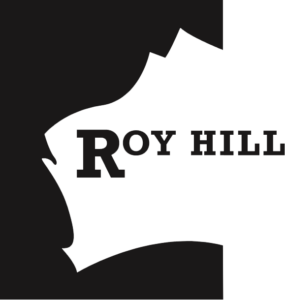 Silhouette of a person's face in profile, looking upwards with mouth open, against a white background. The name "ROY HILL" is written in large, bold letters across the image.